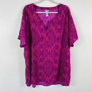 Catherines Plus Size 2X 22 24 Printed Short Sleeve Popover Top Pink Purple
